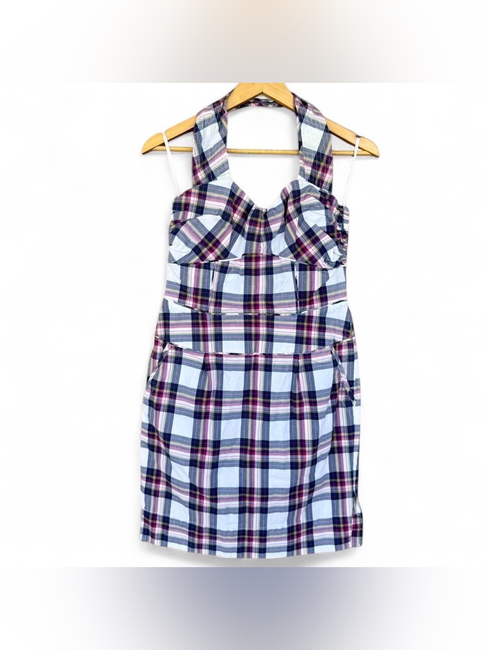 Vintage Y2K Moda International Plaid Corset Halter Mini Dress Size 12